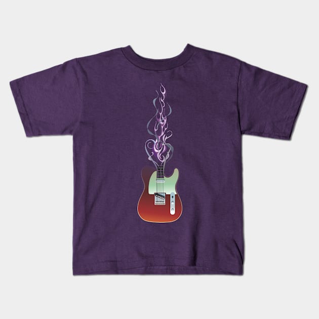 Flaming Telecaster Kids T-Shirt by TrevorIrvin